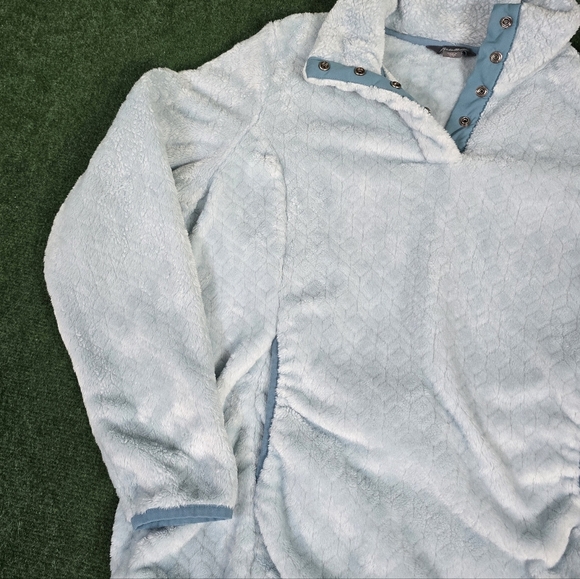 Eddie Bauer | Softwood Textured Plush Fleece Snap Button Mock Neck Pullover - Picture 7 of 16